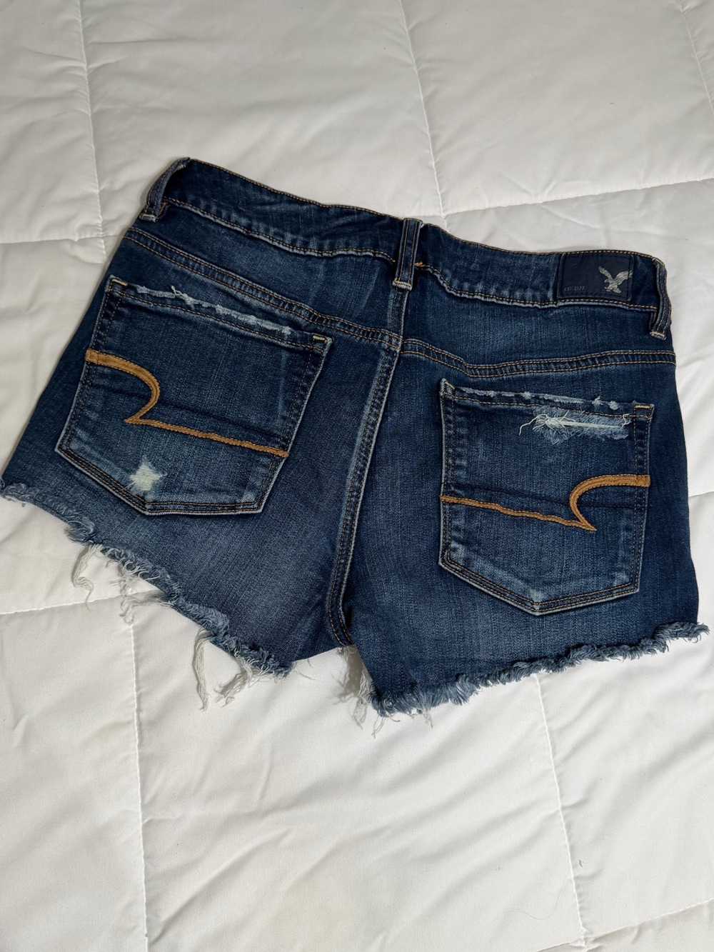 American Eagle Outfitters Dark Blue Distressed Denim Cutoff Shorts